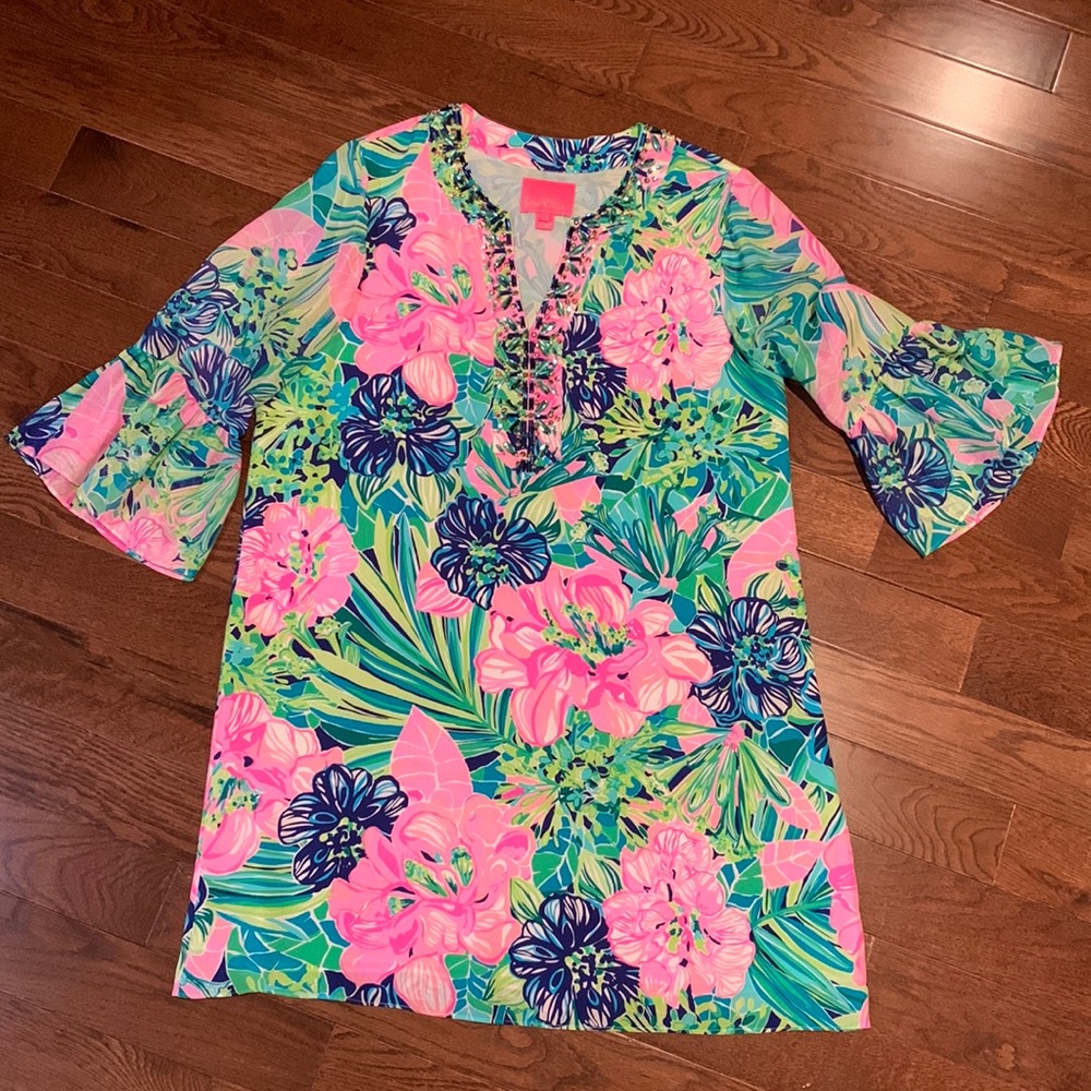 Lilly Pulitzer Elenora Silk Dress in Multi Island Escape sz L